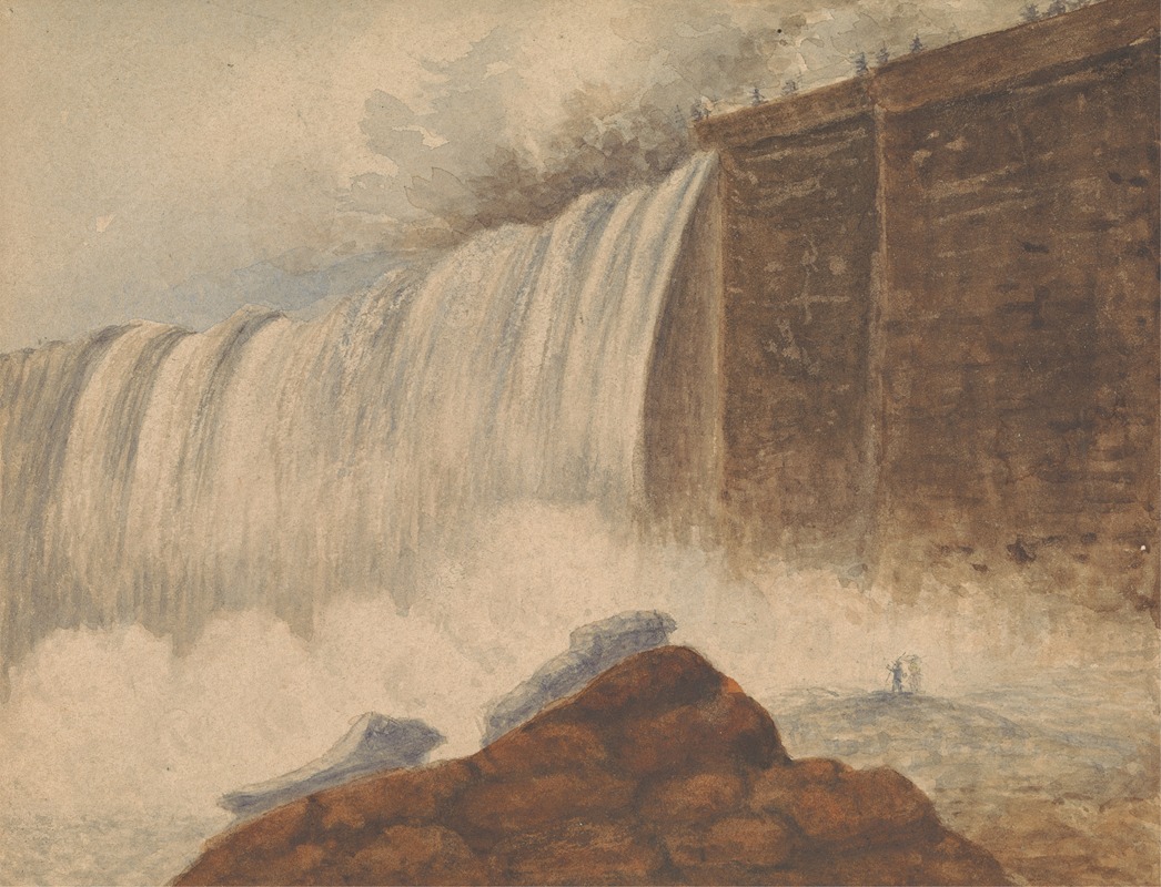 Isaac Weld - View of Niagara Falls with Two Figures on Rock in Right Foreground