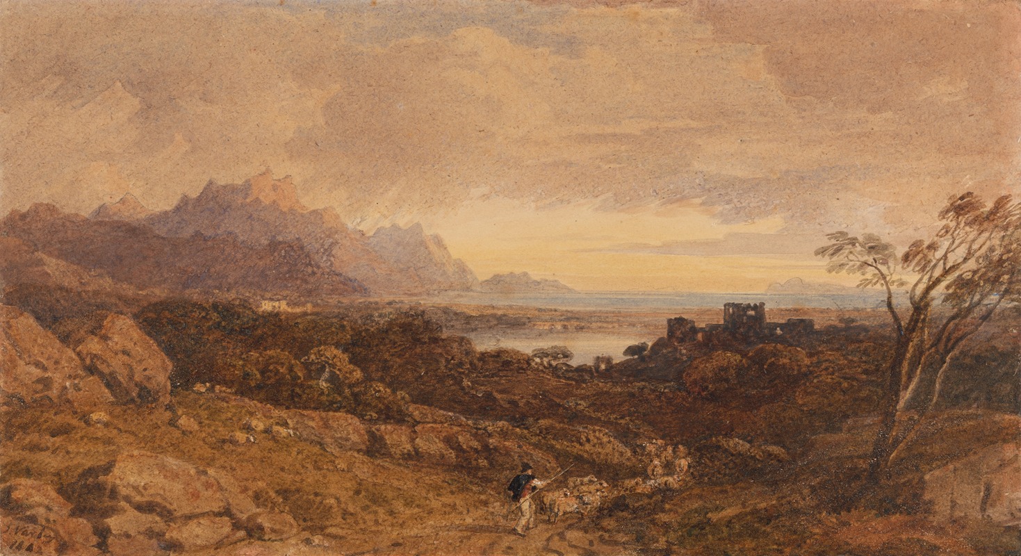 John Varley - Romantic Landscape with Distant Mountains