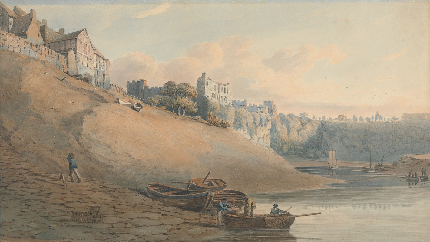 John Varley - View of Chepstow Castle, Monmouthshire, from Under the Bridge