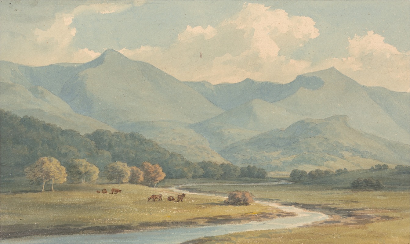 John Warwick Smith - Carnedd Llewelyn and Carnedd David, Carnarvonshire, Seen Across the River Ogwen