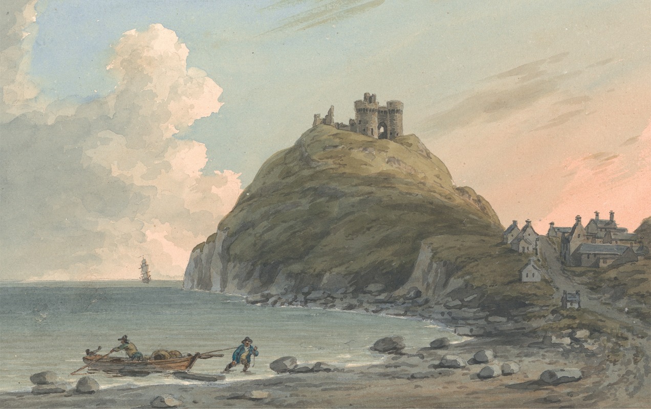 John Warwick Smith - Ruins of Criccieth Castle and Part of the Town on the Bay on Cardigan. East View, Caernarfonshire