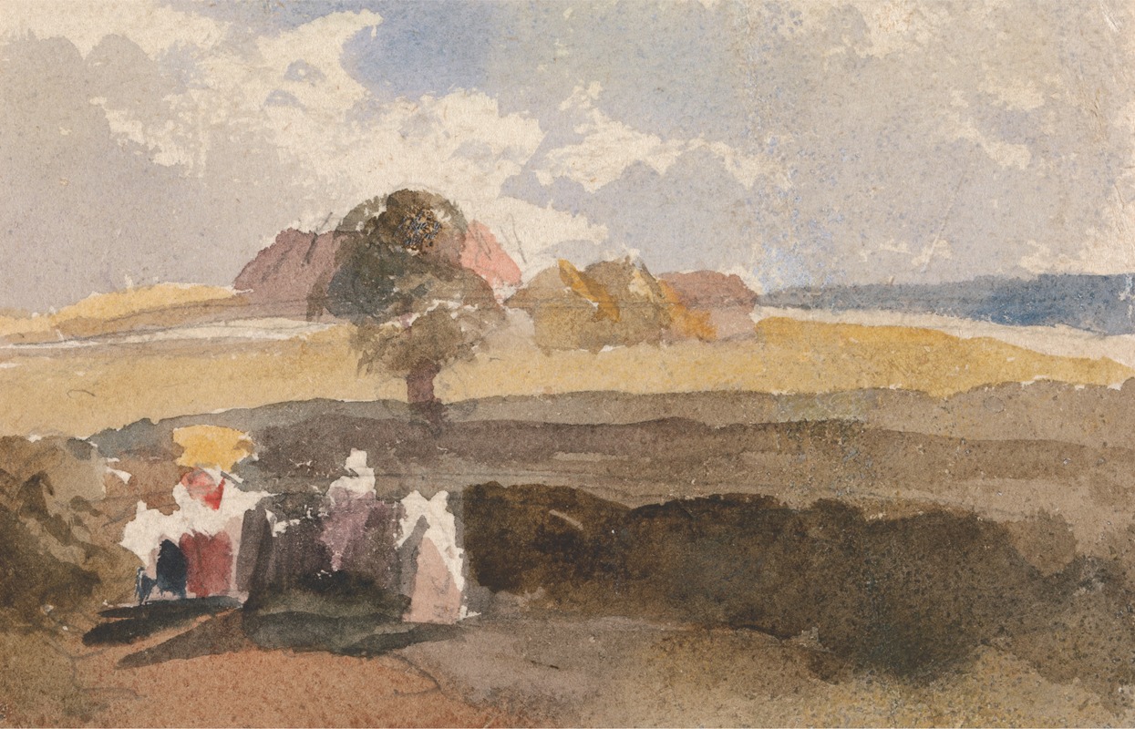 Peter DeWint - Landscape Sketch with Figures in Foreground