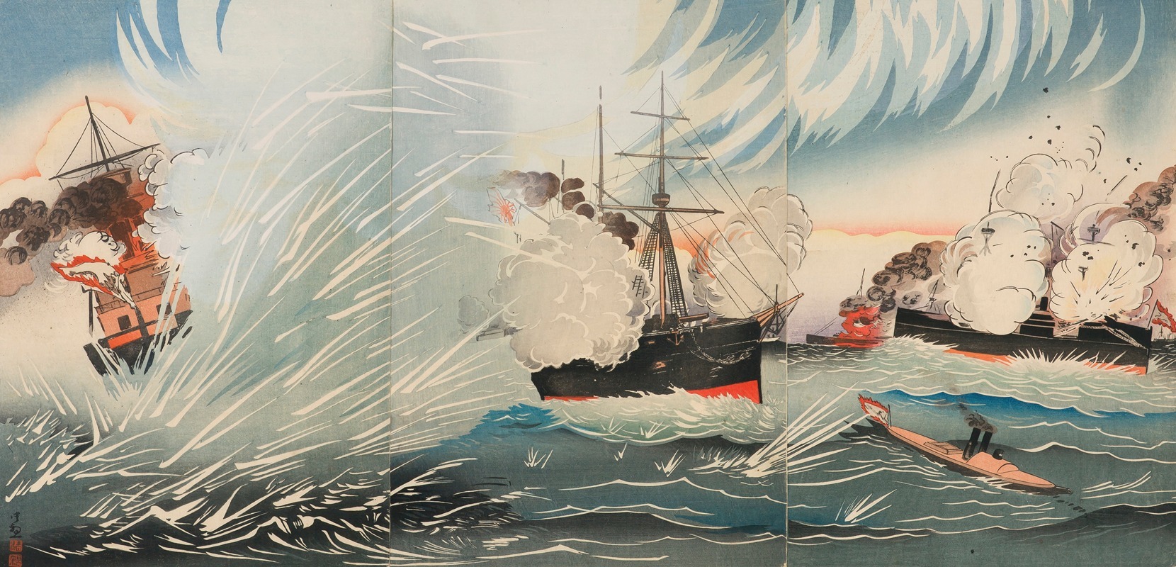 Kobayashi Kiyochika - The Saikyô-maru in the Hard Fighting off Haiyang Island