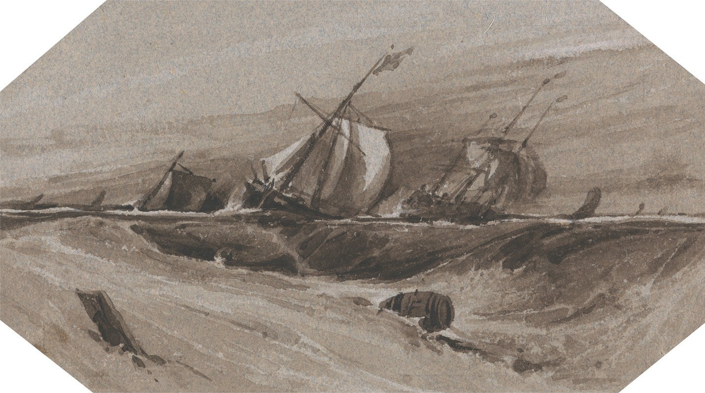 François Louis Thomas Francia - Ships Heeling Over in a Stormy Sea