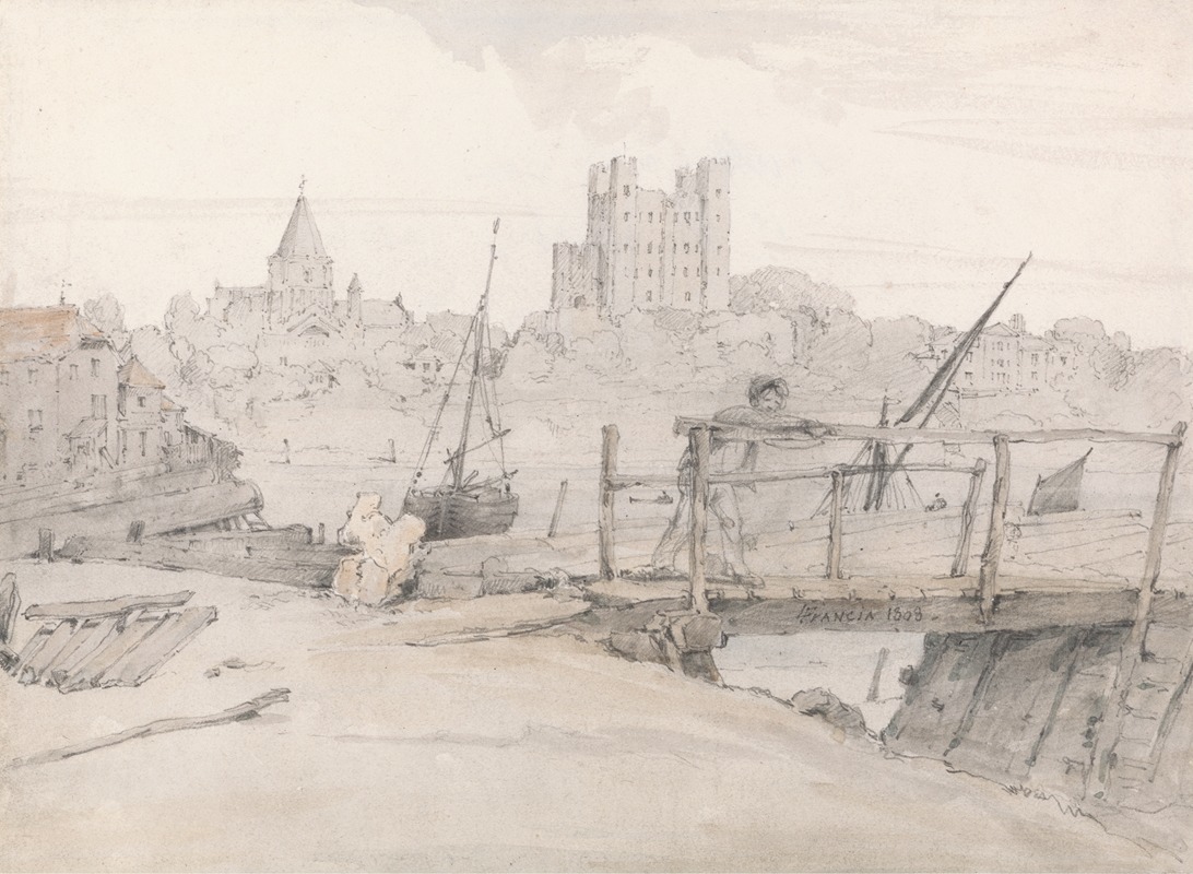 François Louis Thomas Francia - Southeast View of Rochester Castle and the Cathedral