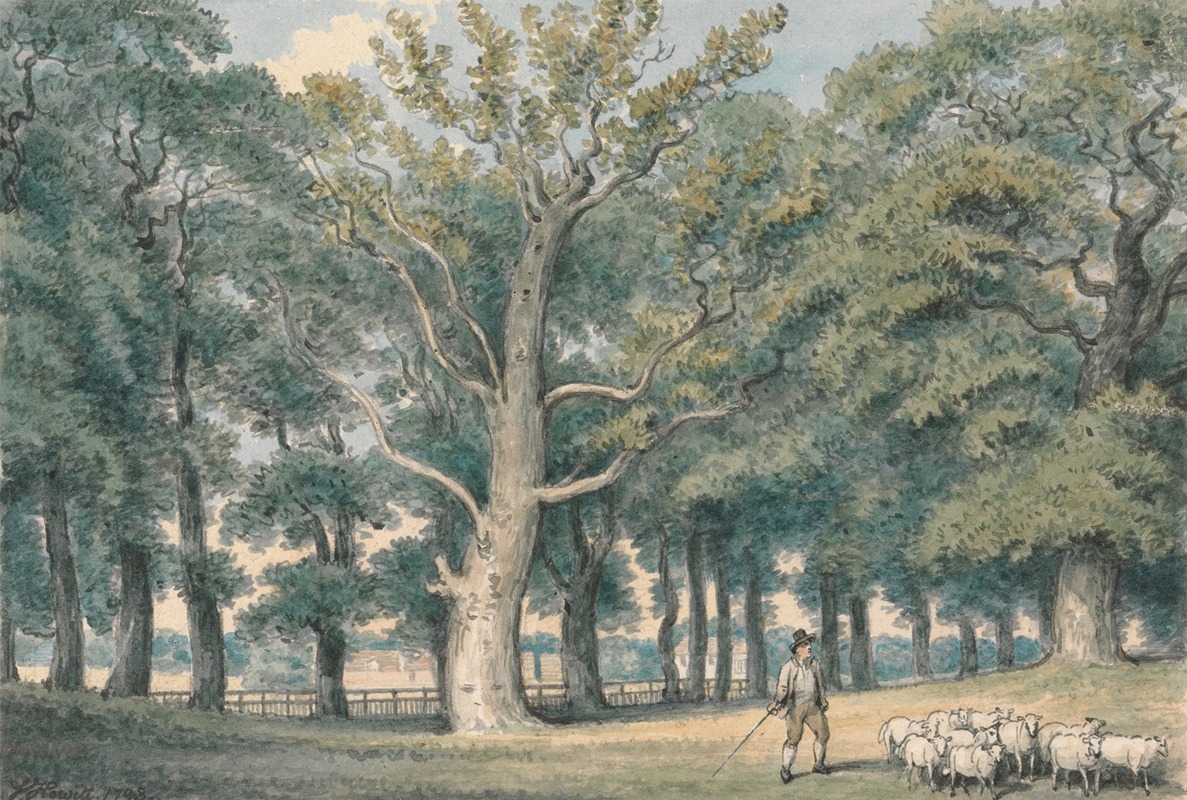 Samuel Howitt - A Park Landscape with Shepherd and Sheep