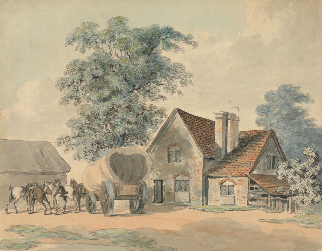 Samuel Howitt - Horses and Wagon Outside a Cottage
