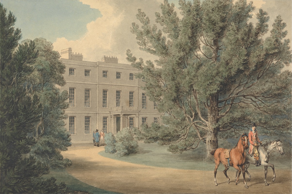 Samuel Howitt - Rider Leading a Second Horse, Leaving the Grounds of a Country House