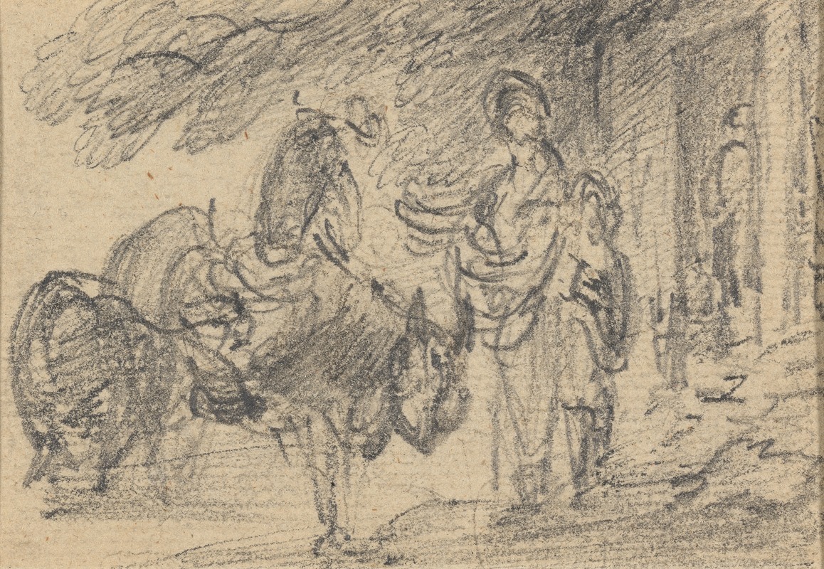 Gainsborough Dupont - Figures and horses near a doorway