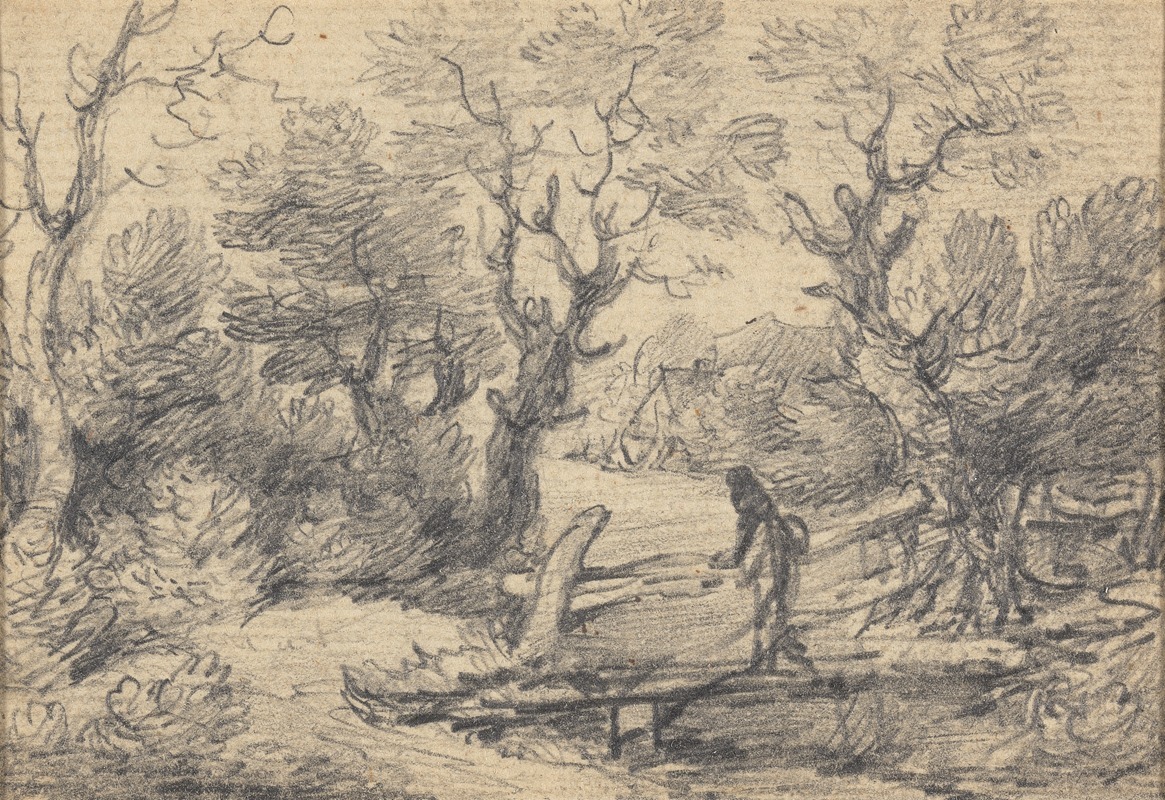 Gainsborough Dupont - Landscape with figure on a footbridge