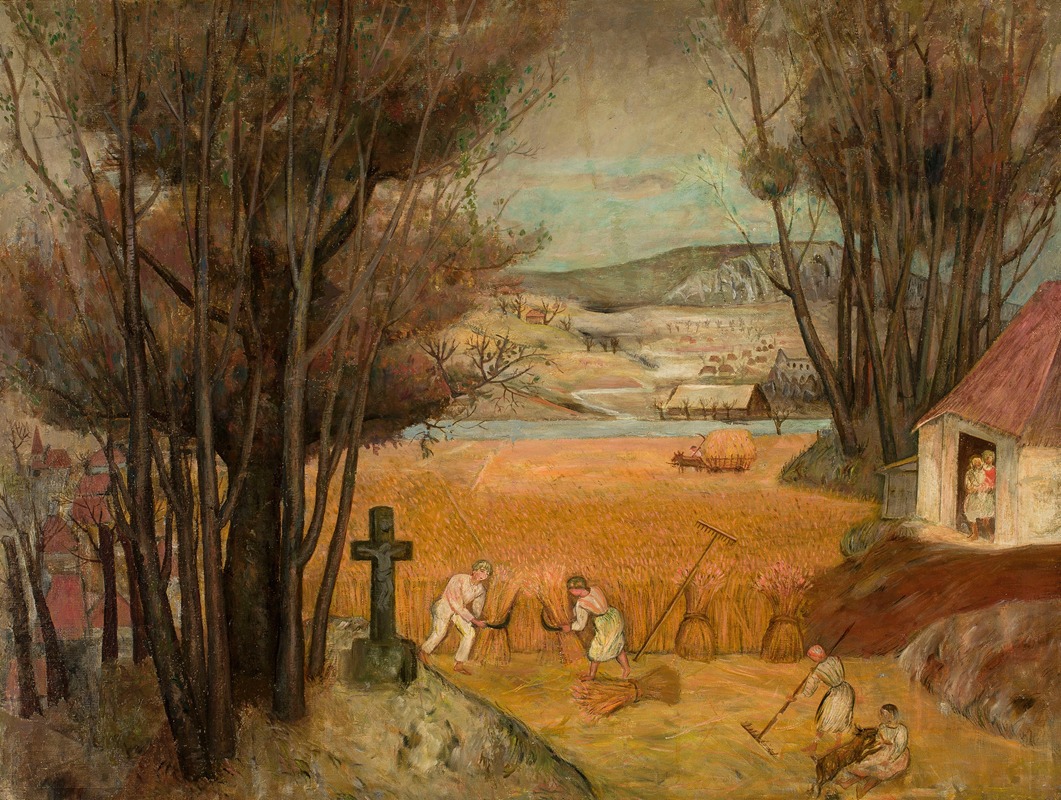 Tadeusz Makowski - Harvest in a field