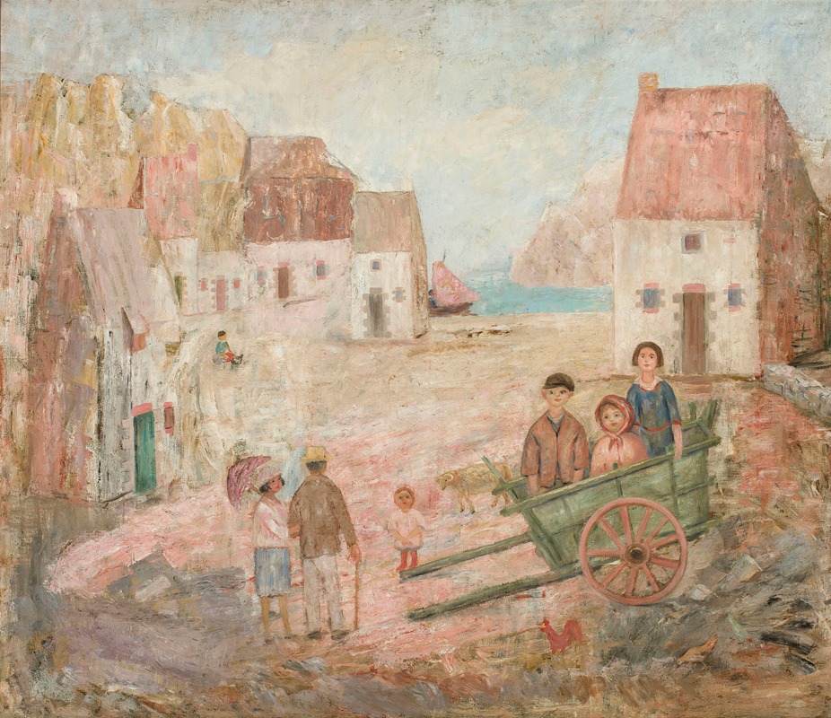 Tadeusz Makowski - Landscape of a small town with children in a pram
