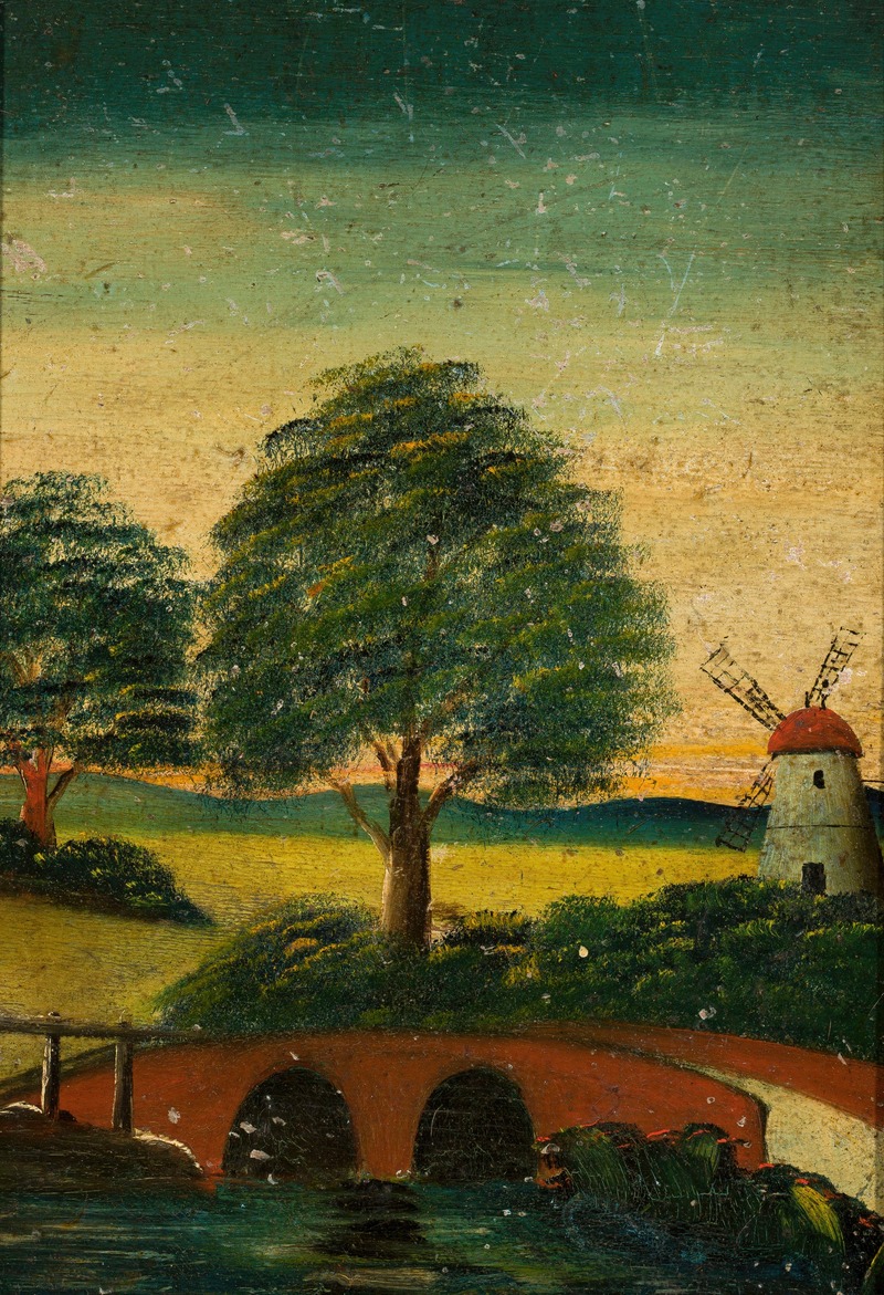 Tadeusz Makowski - Landscape with a windmill and a bridge