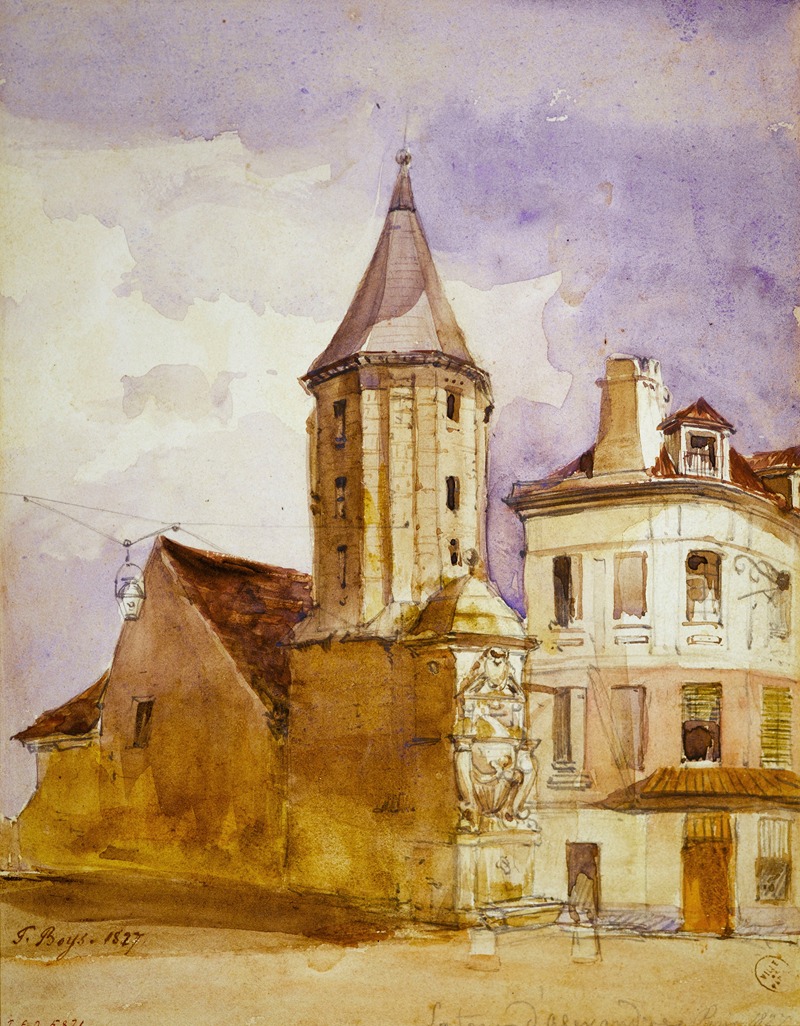 La Tour Alexandre en 1827, et la fontaine Saint-Victor by - Artvee