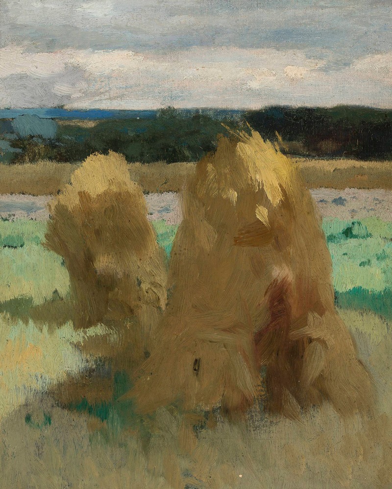 Zdzisław Jasiński - Rye sheaves in the field, study for the triptych ‘Bread’