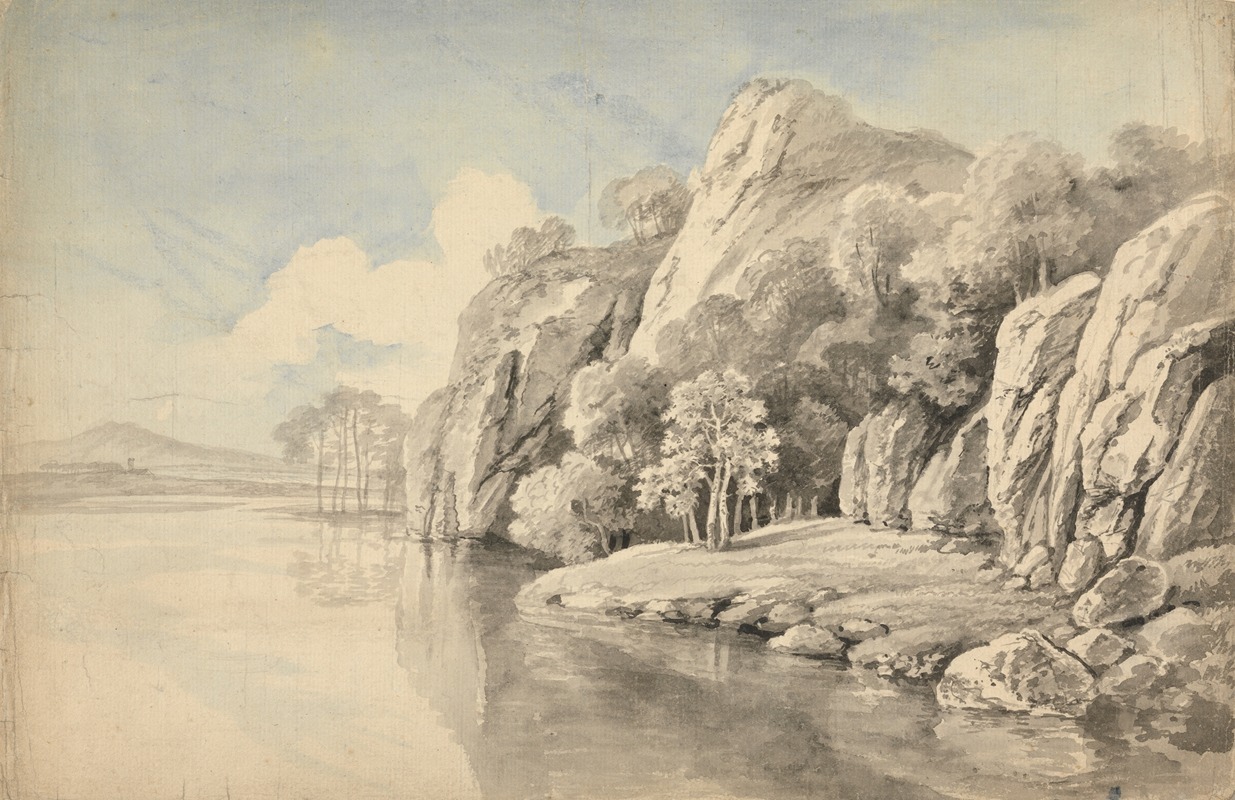 George Barret - River Bank With High Rocks