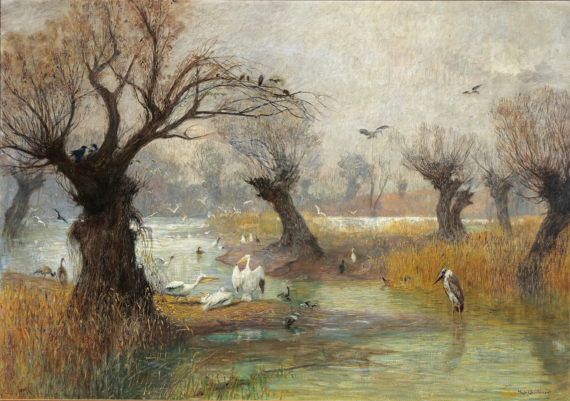 Hugo Charlemont - Pelikane am Flussufer
