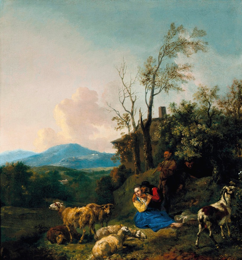 Jan Baptist Wolfaerts - Shepherds and their flock in a vast landscape