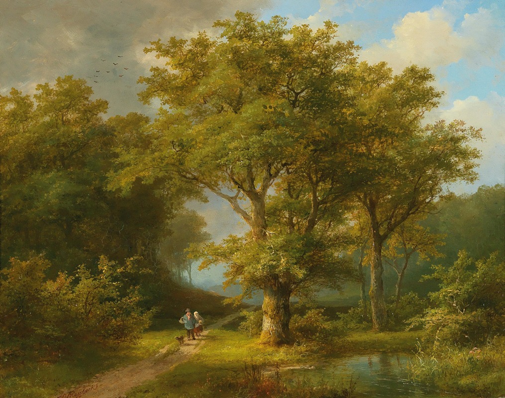 Johann Bernhard Klombeck - Wooded landscape with peasant couple returning home