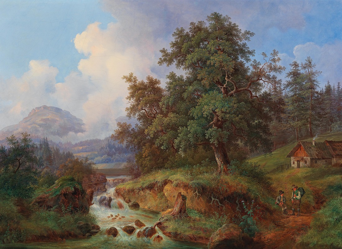 Joseph Jonas - Gebirgslandschaft mit Wanderern