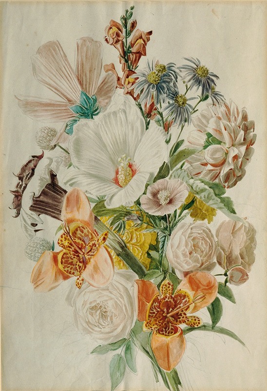 Leopold von Stoll - Blumenstrauß mit Hibiscus und Lilien