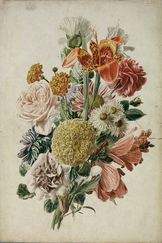Leopold von Stoll - Blumenstrauß mit Tagetes und Lilie