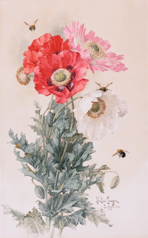 Paul de Longpre - Poppies and Bees