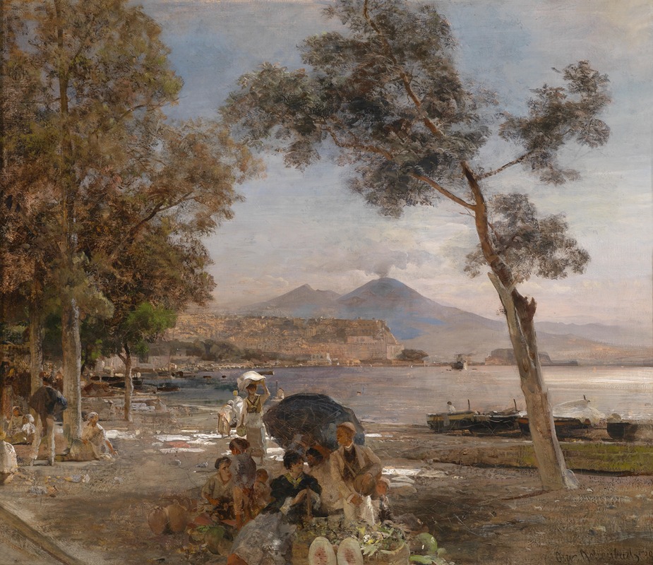 Oswald Achenbach - Abendstimmung am Golf von Neapel