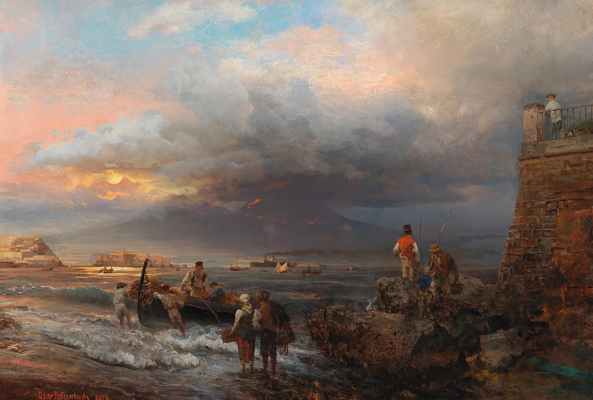 Oswald Achenbach - The Bay of Naples with Vesuvius in the background