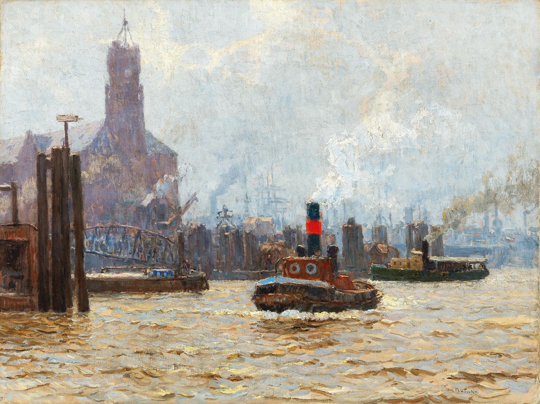 Paul Kutscha - Port of Hamburg with View of the Kehrwieder Spitze