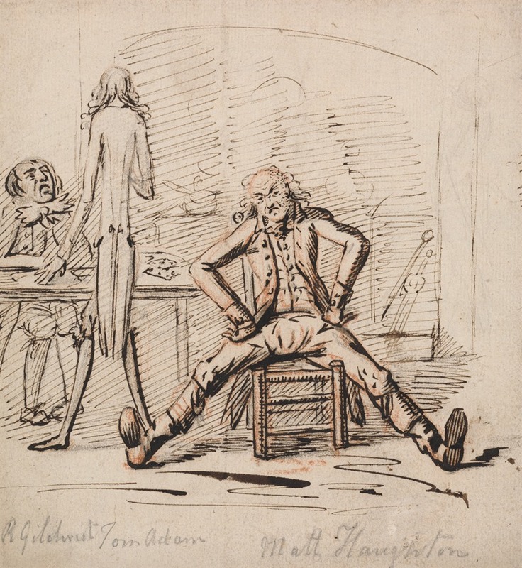 George Shepheard - Three Men in a Room; Gilchrist Seated at a Table, Tom Adam standing, Seen from Behind, and Matt Haughton seated Legs Outspread and Arms Akimbo before a Fire