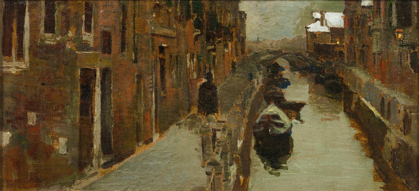 Pietro Fragiacomo - Venice, A View of a Winter Canal