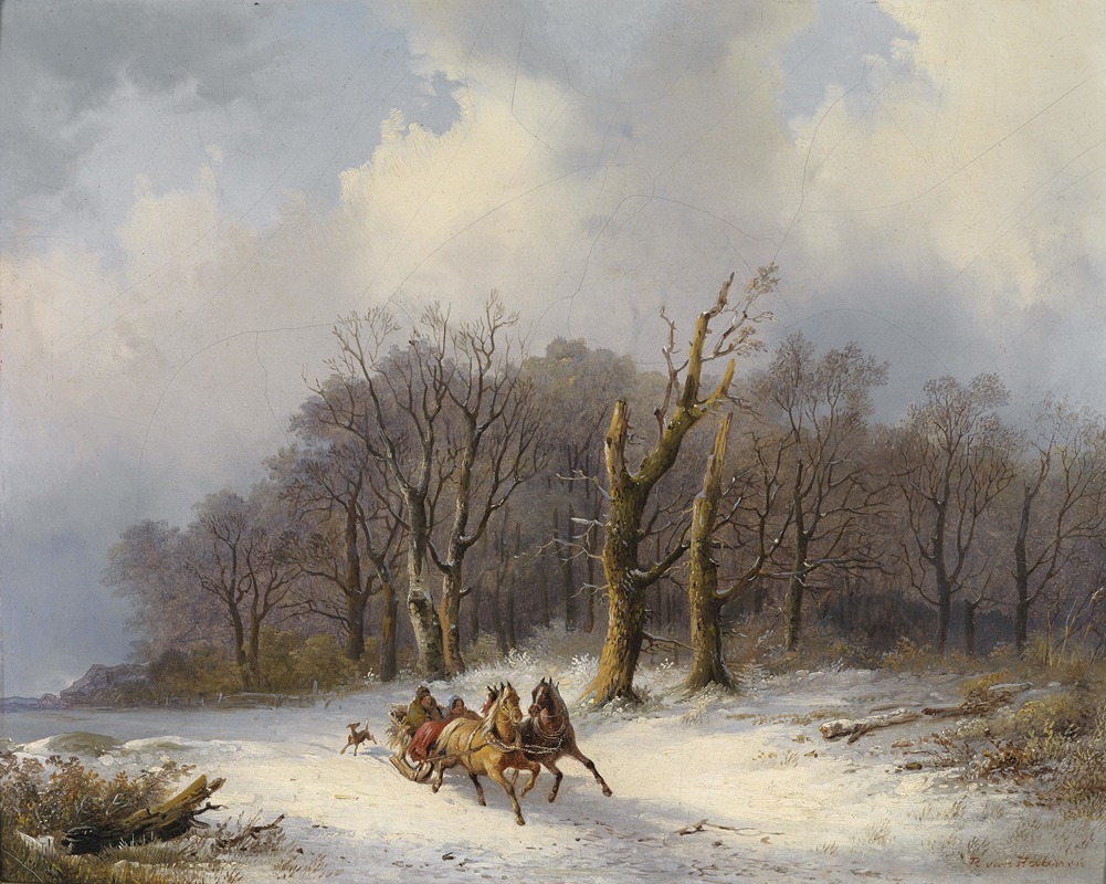 Remigius Adrianus van Haanen - Winterlandschaft mit Pferdeschlitten