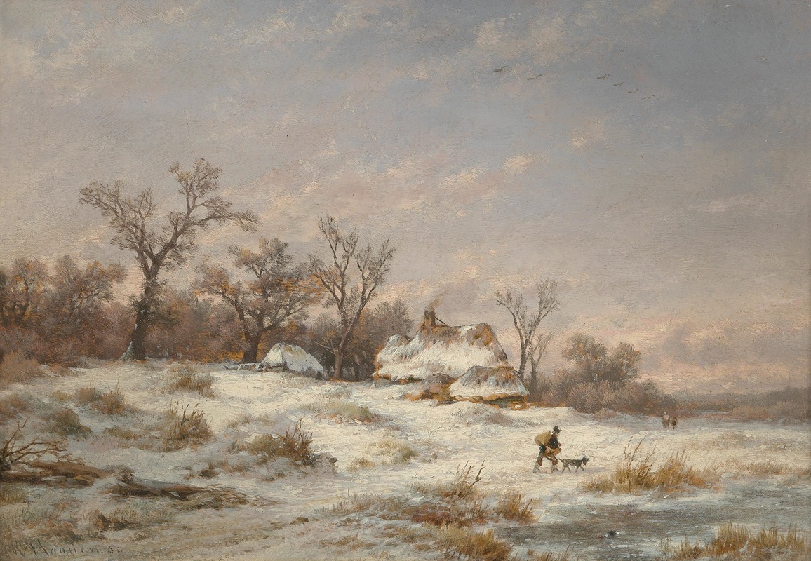 Remigius Adrianus van Haanen - Winter landscape with decorative figures