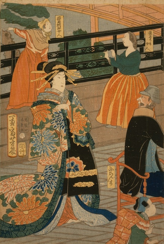 Utagawa Yoshiiku - Gokakoku … gankirō ni oite sakamori no zu
