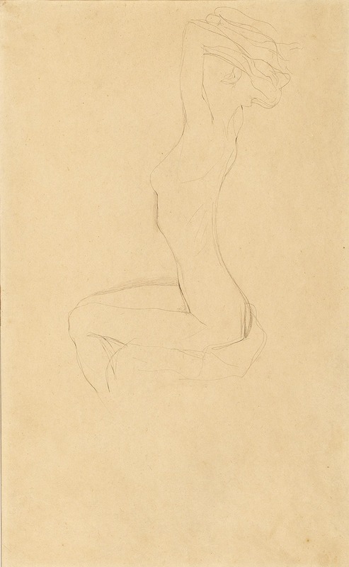 Gustav Klimt - Sitting Girl Nude with Raised Arms