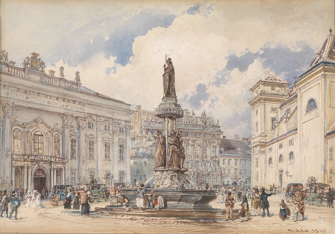 Rudolf von Alt - Freyung mit Austriabrunnen
