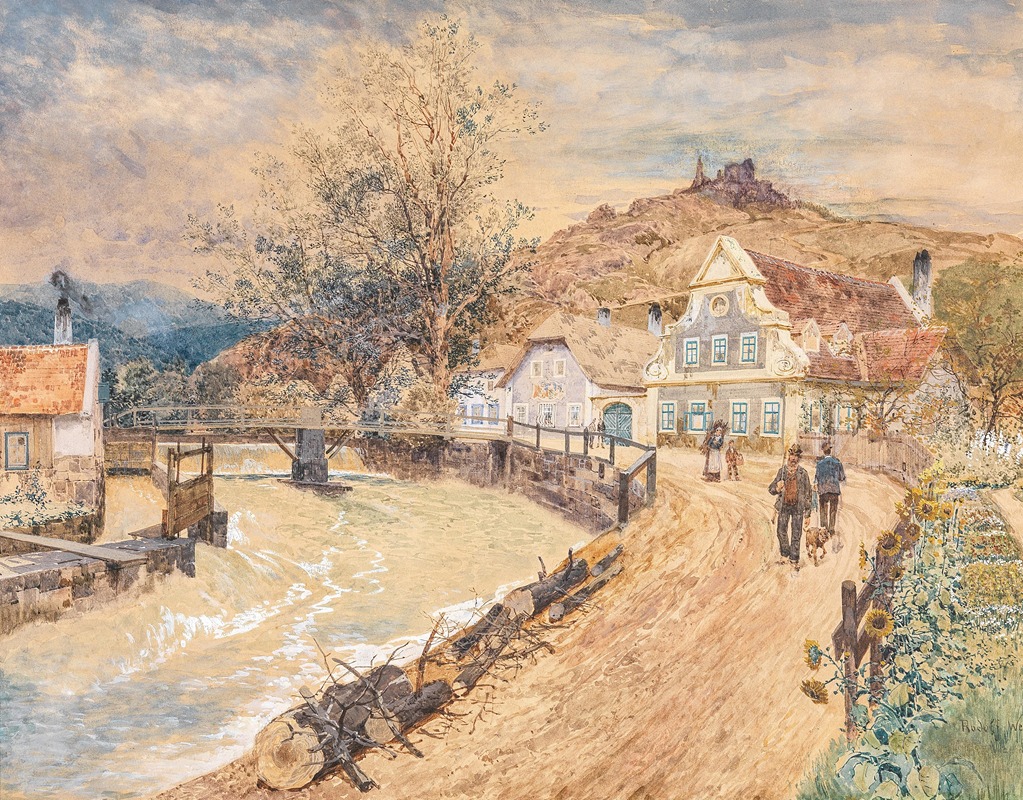 Rudolf Weber - Motiv aus der Wachau mit Ruine Dürnstein