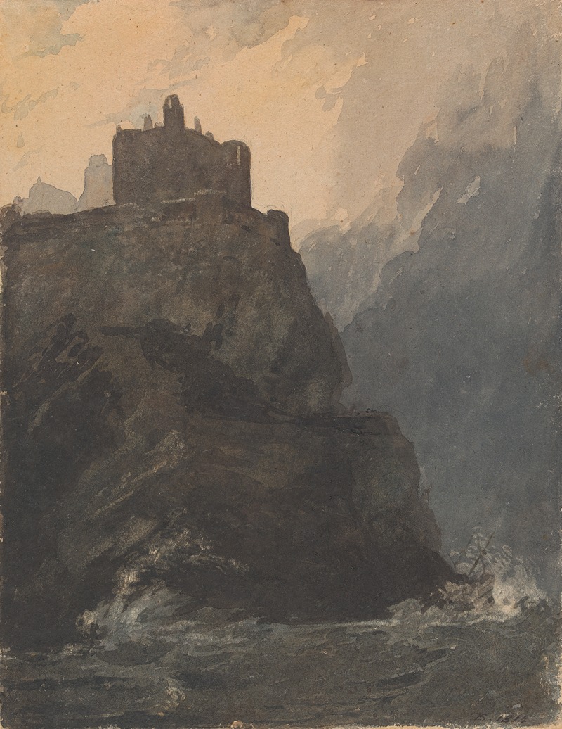 Thomas Sully - Castle on Cliff, with a Stormy Sea, and Shipwreck at Base of Cliff