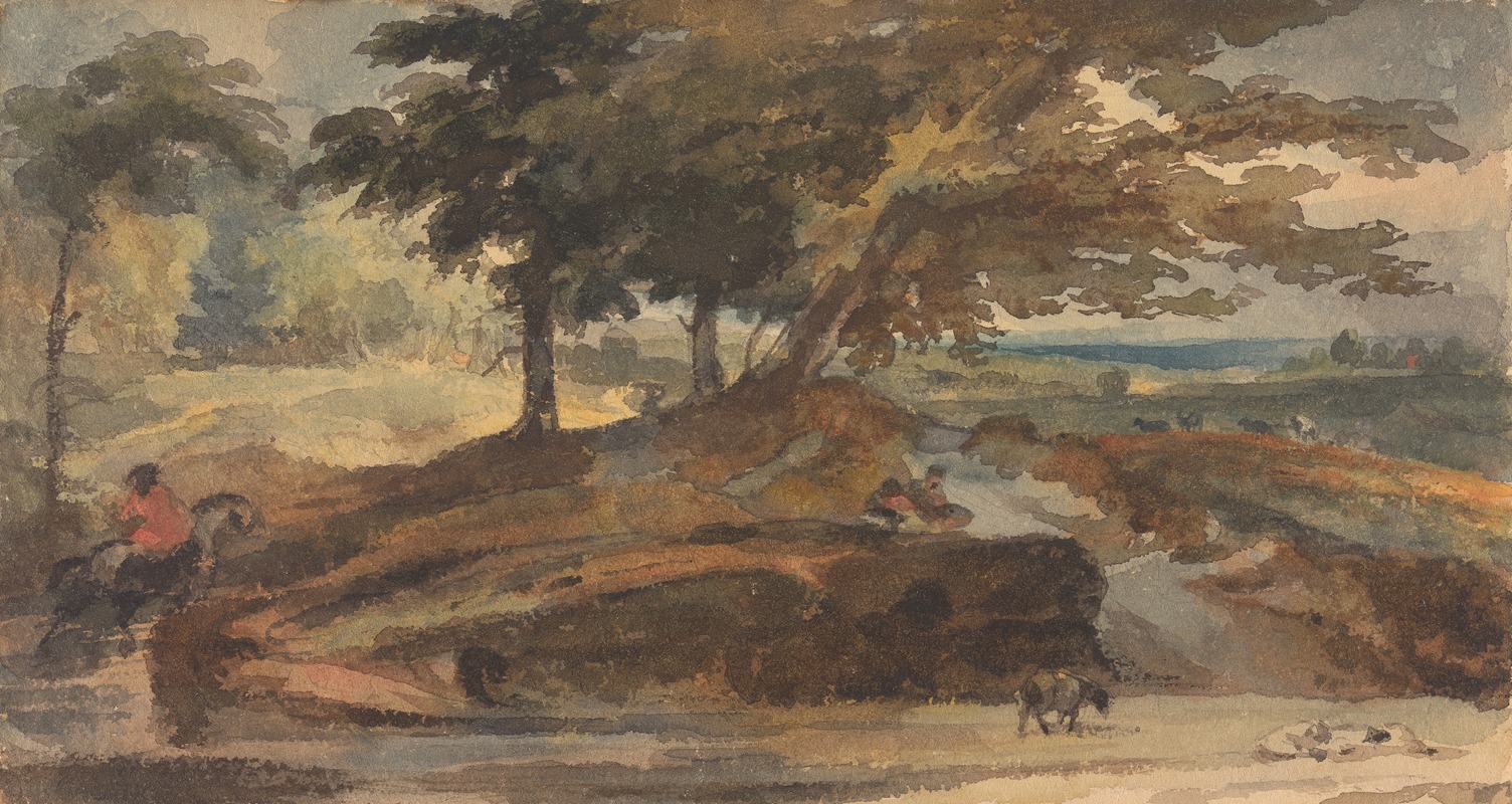 Thomas Sully - Landscape with Knoll with Trees, Figure on Horseback