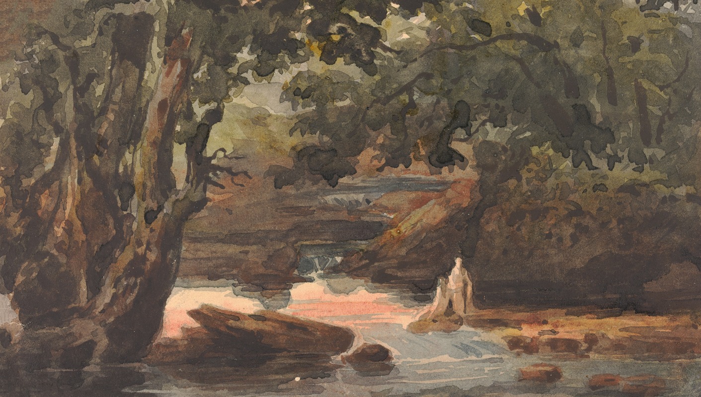 Thomas Sully - Two Figures in Stream, Bordered by Large Trees