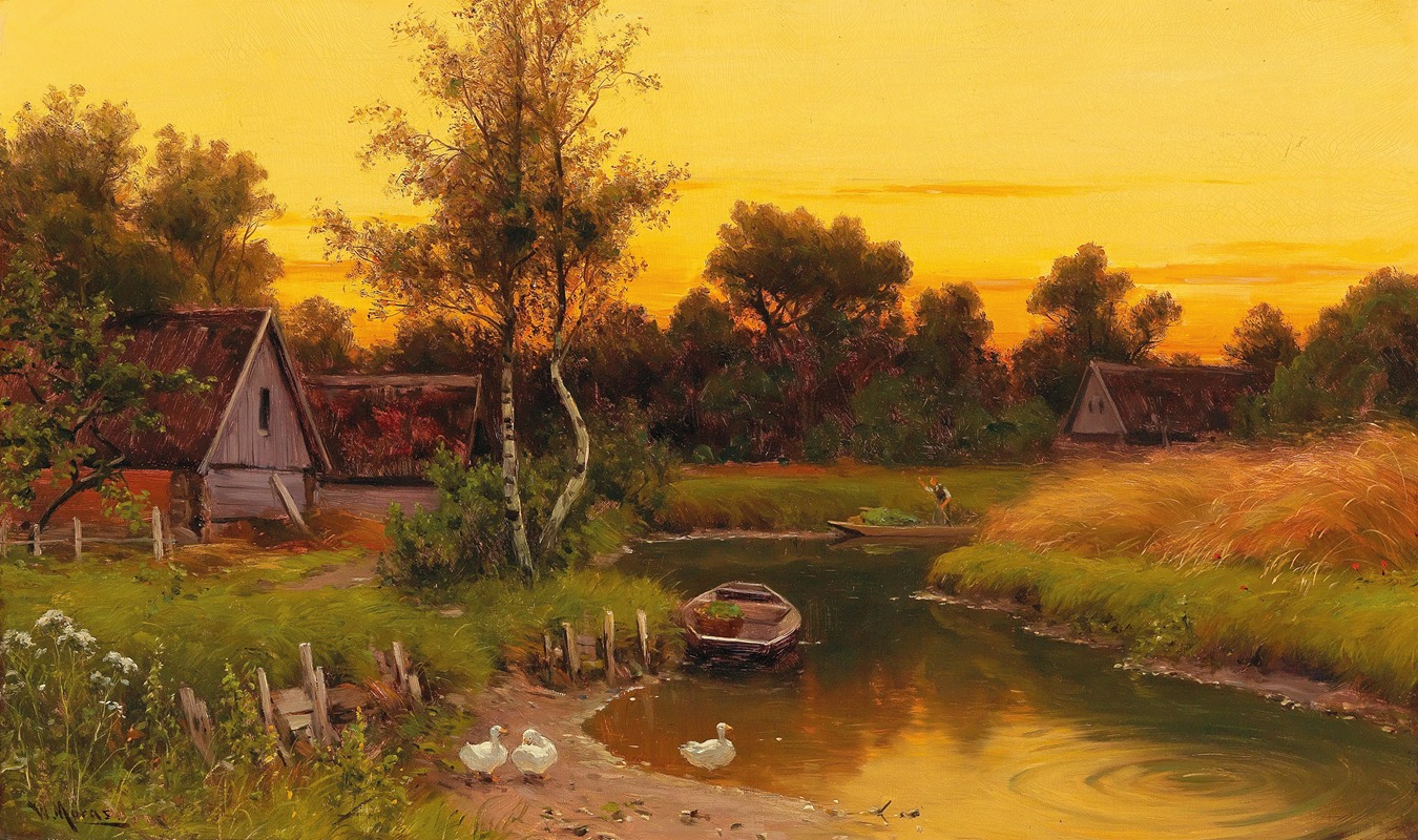 Walter Moras - Idyllic Evening Scene on the Spree