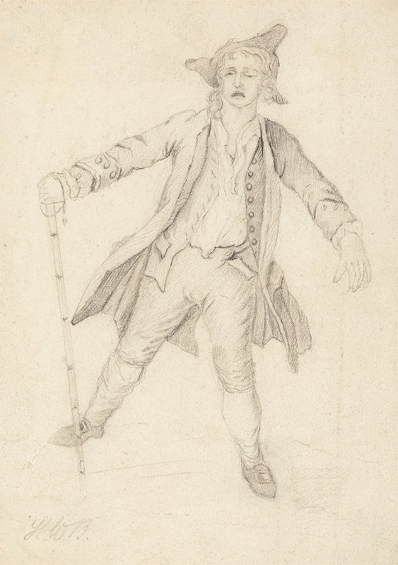 Henry William Bunbury - A Dishevelled Man Grimacing and Walking Awkwardly with a Cane