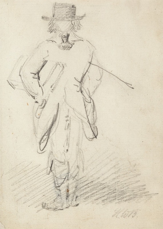 Henry William Bunbury - Back View of a Man Standing with a Large Book or Case under his Left Arm and a Stick under his Right Arm