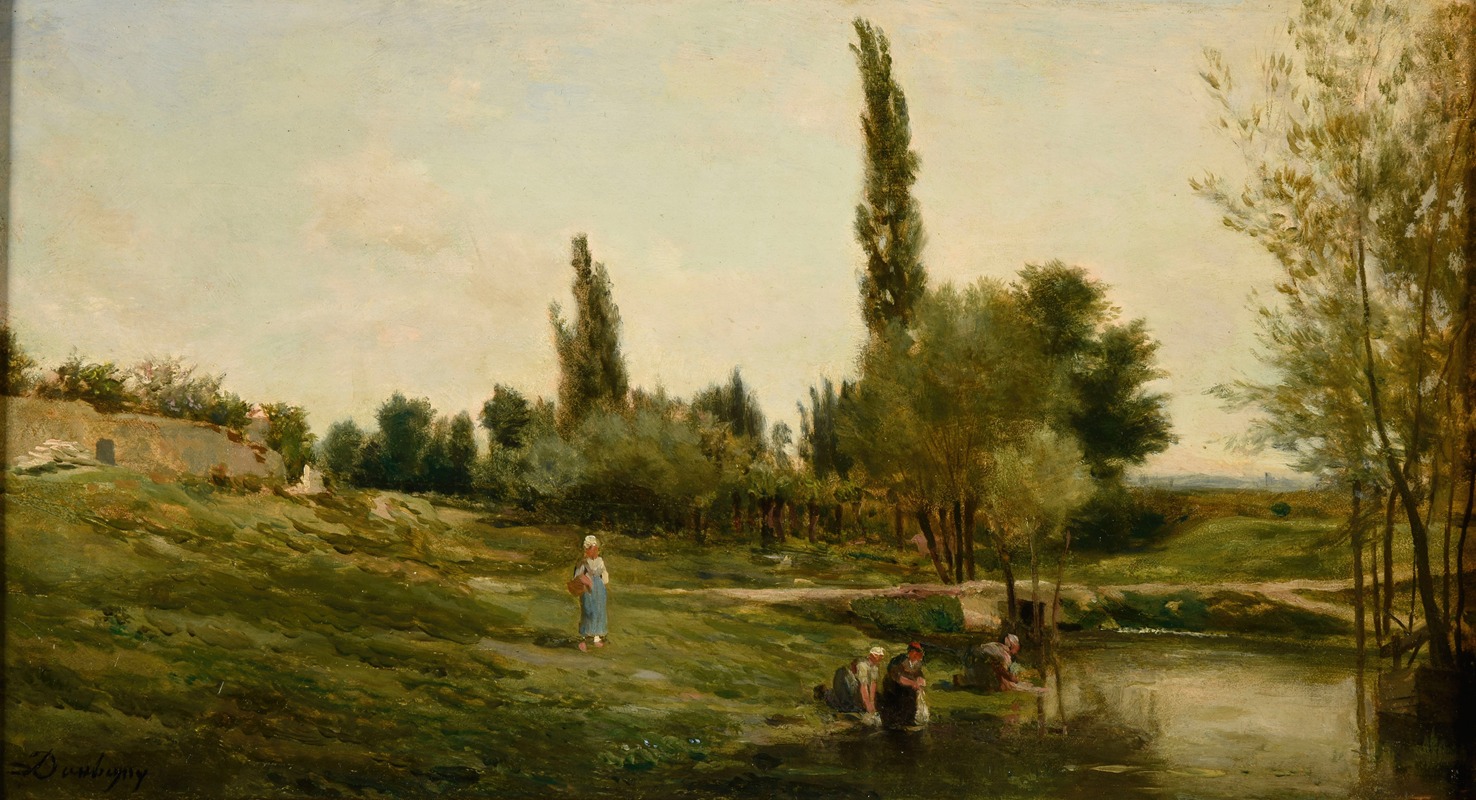 Charles François Daubigny - Paysage avec laveuses Peintre
