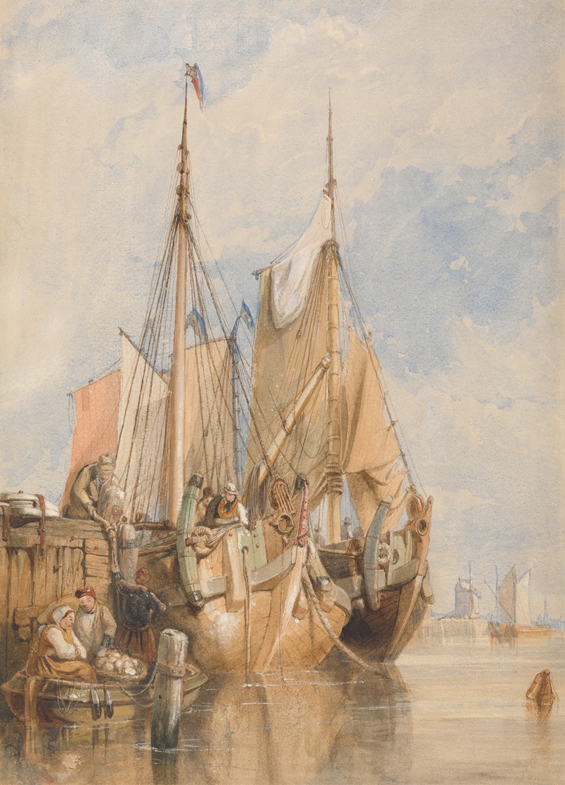 Clarkson Stanfield - Dutch Fishing Vessels by a Quay