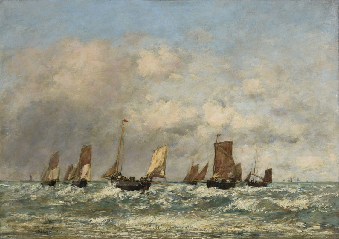 Eugène Boudin - Berck; le départ des barques