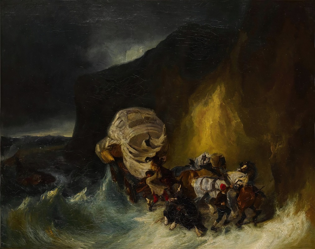 Eugène Isabey - Caravan Caught in a Storm Along the Shore