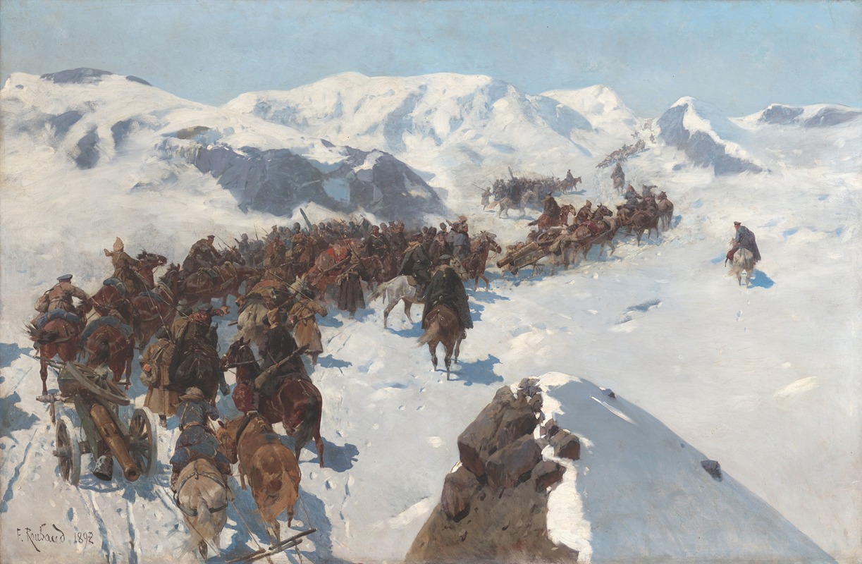 Franz Roubaud - Crossing by Argutinsky through the snowy mountains of the Caucasus in 1853