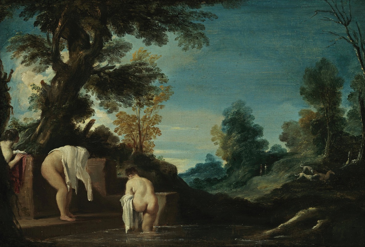 Guercino - Landscape with Bathing Women